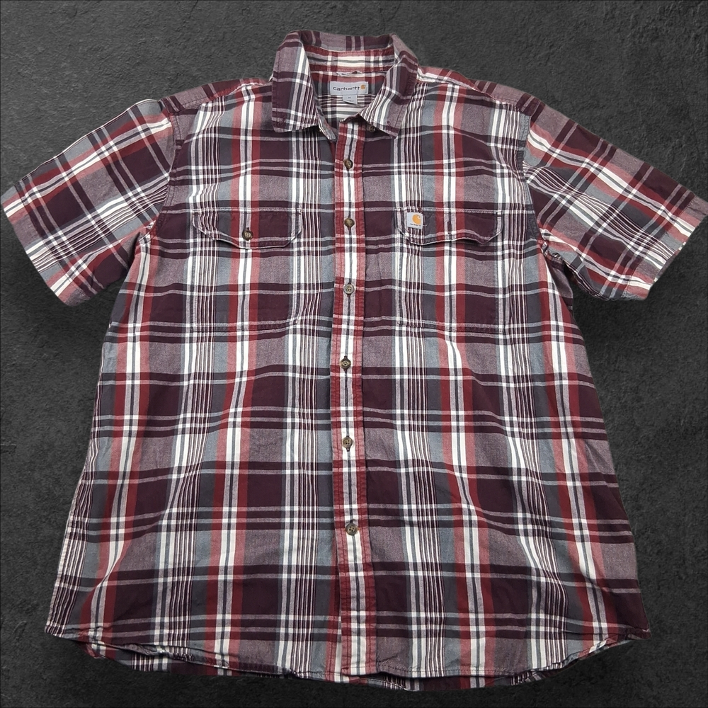 Men's Plaid Short Sleeve Shirt - Red and White
